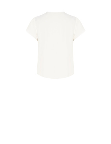 Blusa em cetim mate com decote em V, corrente e lenços entrelaçados Rinascimento