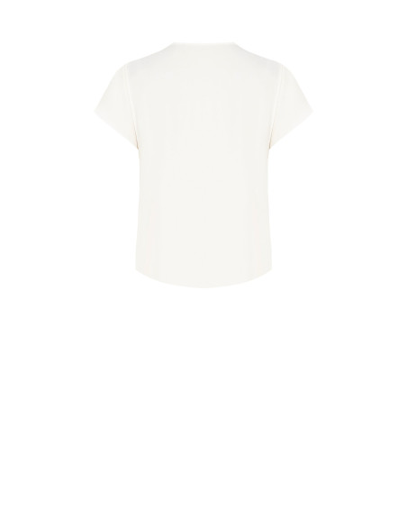 Blusa em cetim mate com decote em V, corrente e lenços entrelaçados Rinascimento