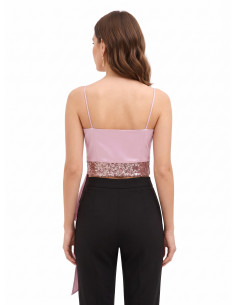 Crop top bustier em cetim e lantejoulas com folho comprido Rinascimento 2