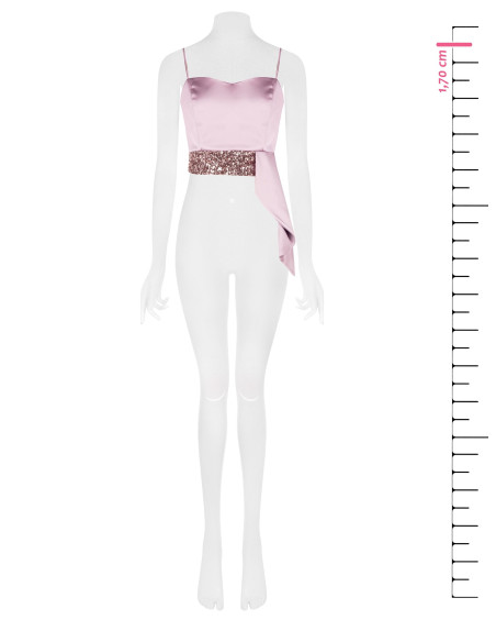 Crop top bustier em cetim e lantejoulas com folho comprido Rinascimento
