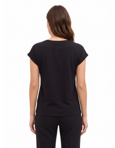 T-shirt regular de algodão com dobra nas mangas e logótipo em strass Rinascimento 2