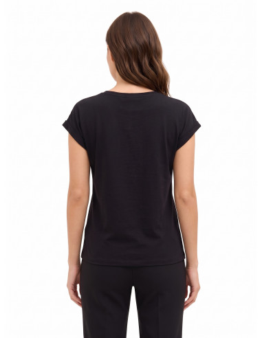 T-shirt regular de algodão com dobra nas mangas e logótipo em strass Rinascimento