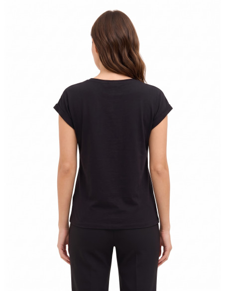T-shirt regular de algodão com dobra nas mangas e logótipo em strass Rinascimento