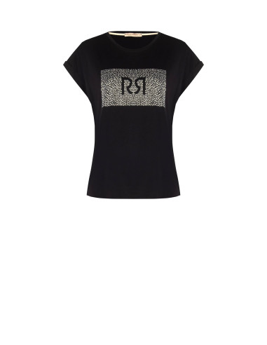 T-shirt regular de algodão com dobra nas mangas e logótipo em strass Rinascimento