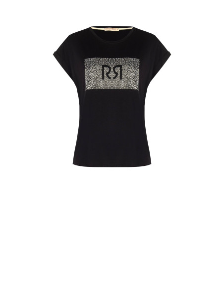 T-shirt regular de algodão com dobra nas mangas e logótipo em strass Rinascimento