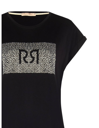 T-shirt regular de algodão com dobra nas mangas e logótipo em strass Rinascimento