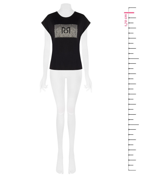 T-shirt regular de algodão com dobra nas mangas e logótipo em strass Rinascimento