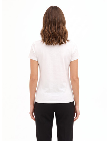 T-shirt regular em algodão com estampado de moda laminado e strass Rinascimento