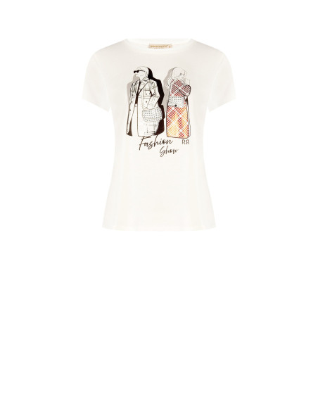 T-shirt regular em algodão com estampado de moda laminado e strass Rinascimento