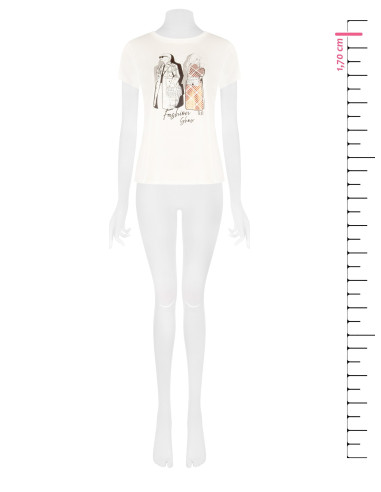 T-shirt regular em algodão com estampado de moda laminado e strass Rinascimento