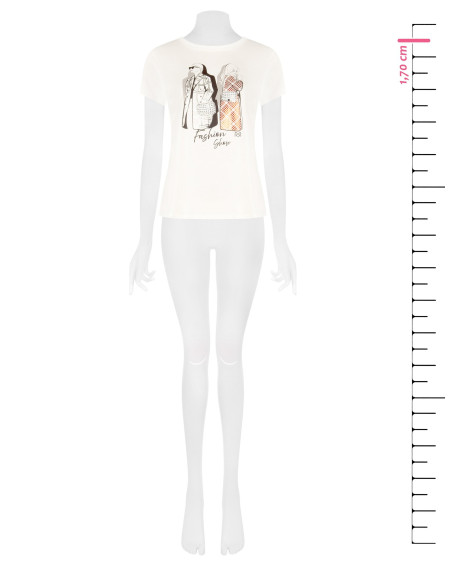 T-shirt regular em algodão com estampado de moda laminado e strass Rinascimento