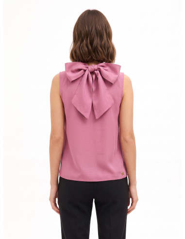 Blusa fluida em mistura de liocel com laço atrás Rinascimento