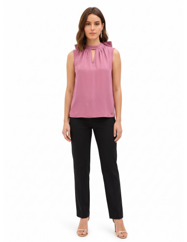 Blusa fluida em mistura de liocel com laço atrás Rinascimento