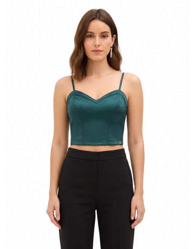 Crop top bustier em cetim com armação Rinascimento
