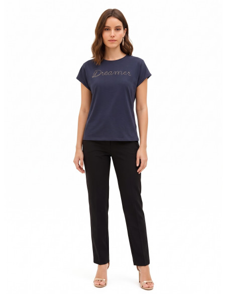 T-Shirt regular em mistura de algodão com a inscrição Dreamer em corrente fina Rinascimento
