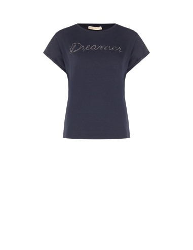 T-Shirt regular em mistura de algodão com a inscrição Dreamer em corrente fina Rinascimento