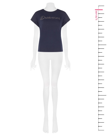 T-Shirt regular em mistura de algodão com a inscrição Dreamer em corrente fina Rinascimento