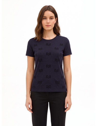 T-shirt regular em mistura de algodão com motivo de logótipo RR flocado Rinascimento