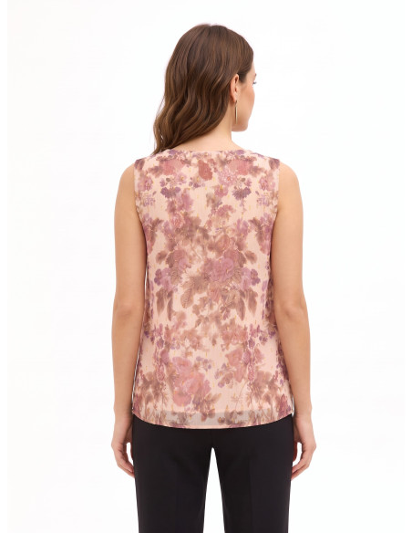 Top Amplo de Corte Trapézio em Georgette Floral com Gotas de Lurex Rinascimento