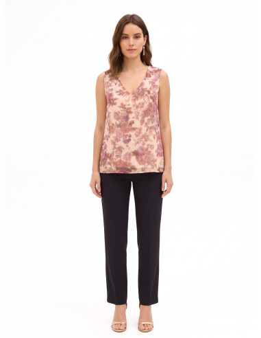 Top Amplo de Corte Trapézio em Georgette Floral com Gotas de Lurex Rinascimento