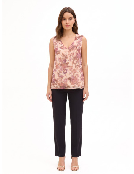 Top Amplo de Corte Trapézio em Georgette Floral com Gotas de Lurex Rinascimento