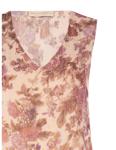 Top Amplo de Corte Trapézio em Georgette Floral com Gotas de Lurex Rinascimento