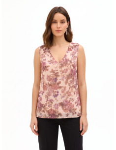 Top Amplo de Corte Trapézio em Georgette Floral com Gotas de Lurex Rinascimento
