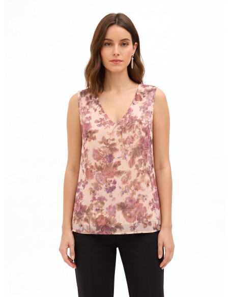 Top Amplo de Corte Trapézio em Georgette Floral com Gotas de Lurex Rinascimento