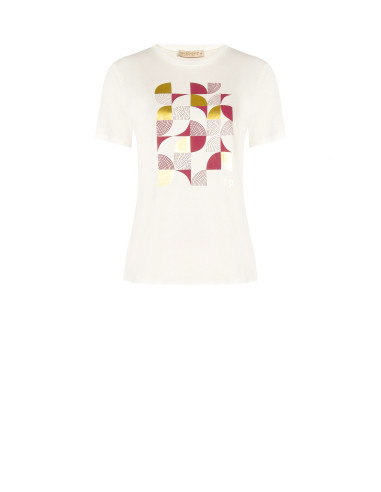 T-shirt regular de algodão com estampado geométrico e detalhes laminados Rinascimento