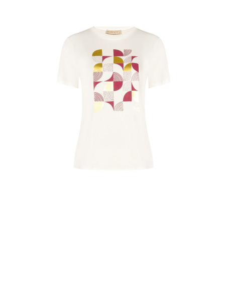 T-shirt regular de algodão com estampado geométrico e detalhes laminados Rinascimento