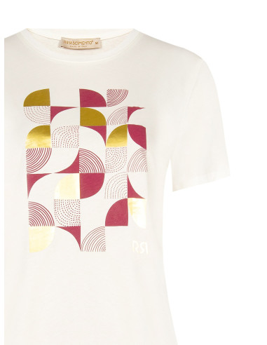 T-shirt regular de algodão com estampado geométrico e detalhes laminados Rinascimento
