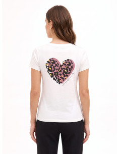 T-shirt regular em algodão com estampado de coração animal em flock Rinascimento 2