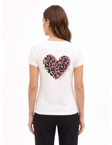 T-shirt regular em algodão com estampado de coração animal em flock Rinascimento
