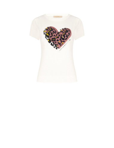 T-shirt regular em algodão com estampado de coração animal em flock Rinascimento