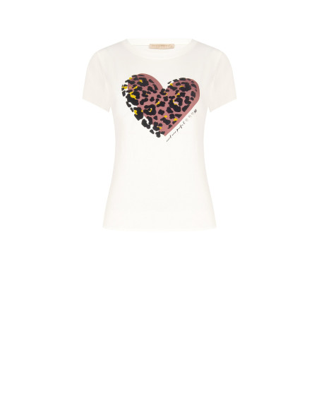 T-shirt regular em algodão com estampado de coração animal em flock Rinascimento