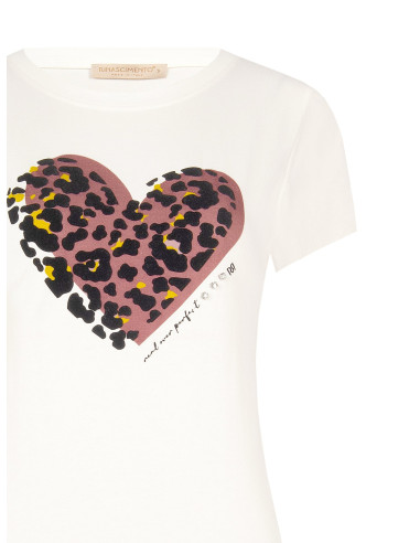 T-shirt regular em algodão com estampado de coração animal em flock Rinascimento