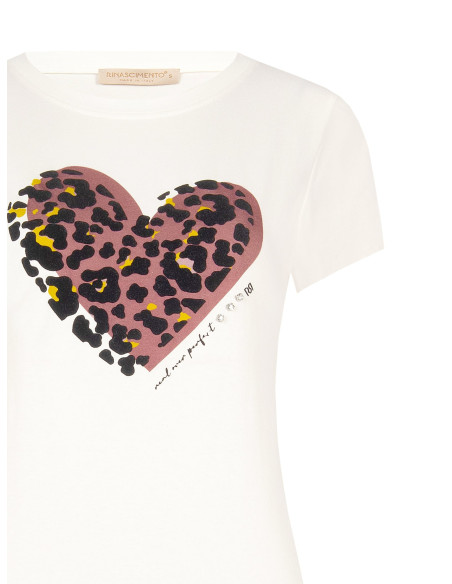 T-shirt regular em algodão com estampado de coração animal em flock Rinascimento