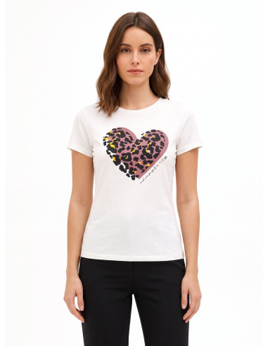 T-shirt regular em algodão com estampado de coração animal em flock Rinascimento