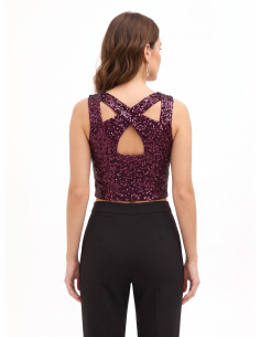 Crop top coberto de lantejoulas com cut-out Rinascimento 2