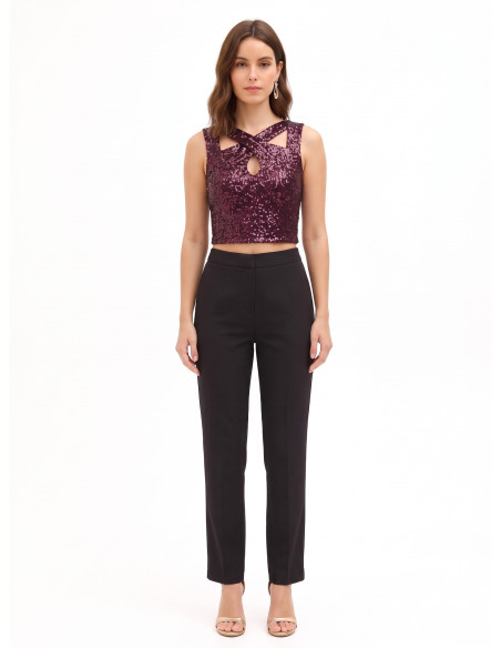 Crop top coberto de lantejoulas com cut-out Rinascimento