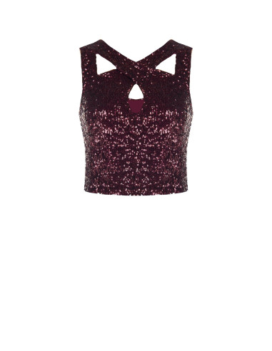 Crop top coberto de lantejoulas com cut-out Rinascimento