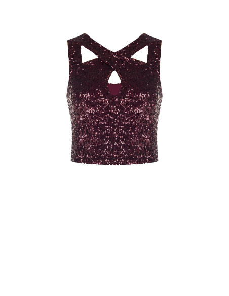 Crop top coberto de lantejoulas com cut-out Rinascimento