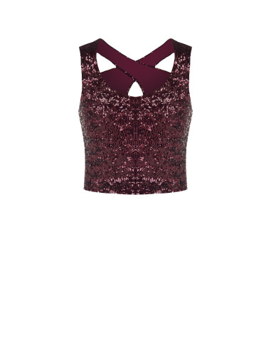 Crop top coberto de lantejoulas com cut-out Rinascimento