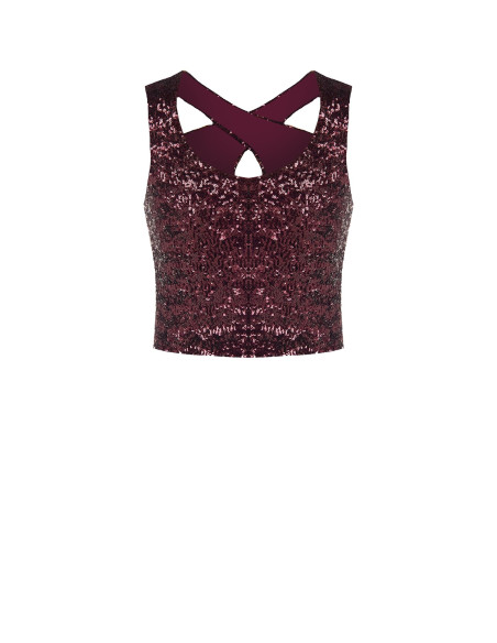 Crop top coberto de lantejoulas com cut-out Rinascimento