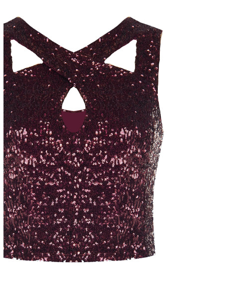Crop top coberto de lantejoulas com cut-out Rinascimento