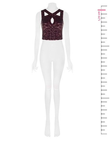 Crop top coberto de lantejoulas com cut-out Rinascimento