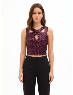 Crop top coberto de lantejoulas com cut-out Rinascimento