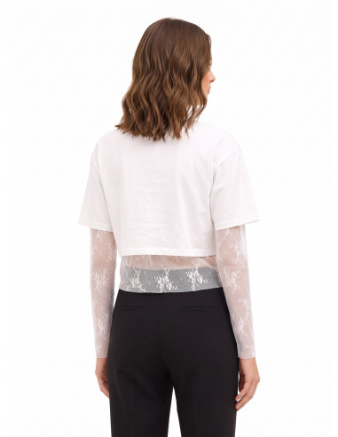 Conjunto de top em renda e crop top em algodão com logótipo RR em strass Rinascimento