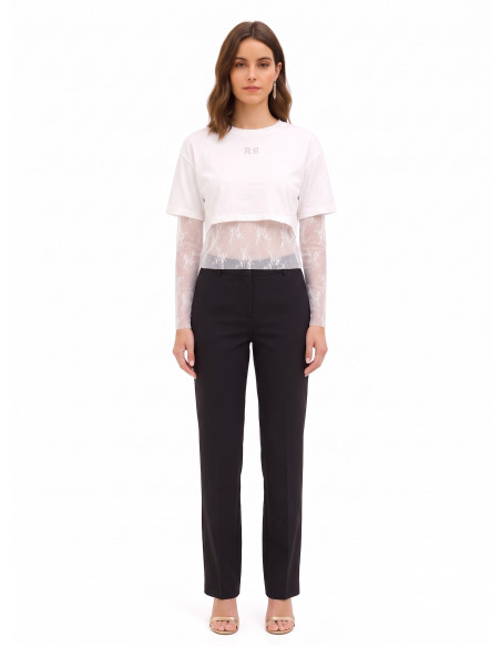 Conjunto de top em renda e crop top em algodão com logótipo RR em strass Rinascimento