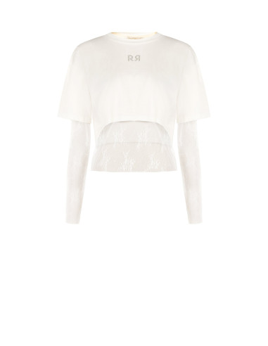Conjunto de top em renda e crop top em algodão com logótipo RR em strass Rinascimento